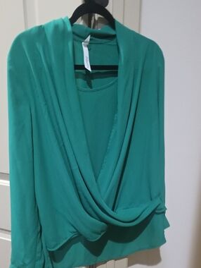JM Collection Teal Blouse with Draped Front